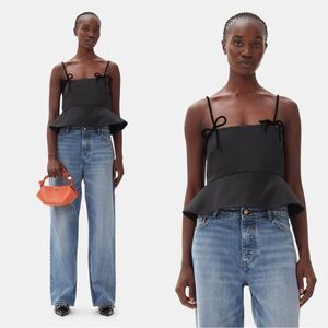 NWT GANNI Black Duchesse Satin Top in black